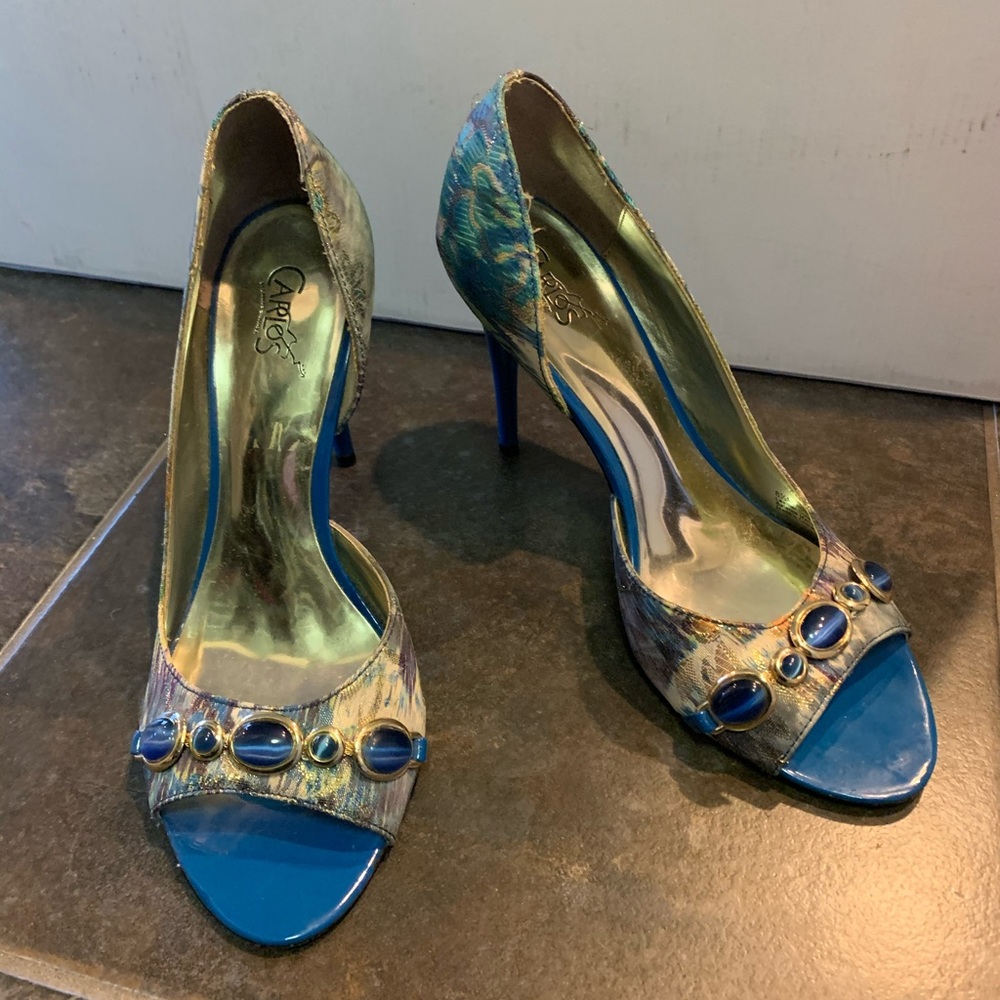 Carlos by Carlos Santana Blue/Gold Open Toe Heel